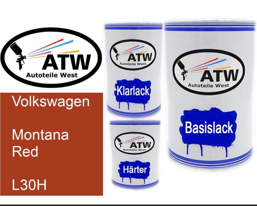 Volkswagen, Montana Red, L30H: 500ml Lackdose + 500ml Klarlack + 250ml Härter - Set, von ATW Autoteile West.